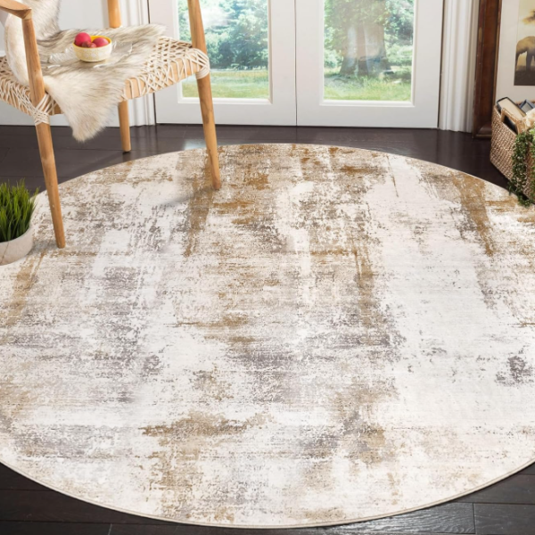 Round Rug: Modern Abstract, Stain-Resistant, Machine-Washable