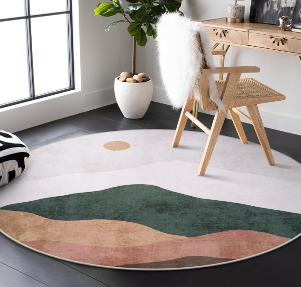 Round Rug: Abstract Pattern, Non-Slip, Soft