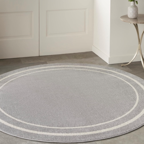 Round Rug: Non-Shedding, Easy To Clean, Gray And White