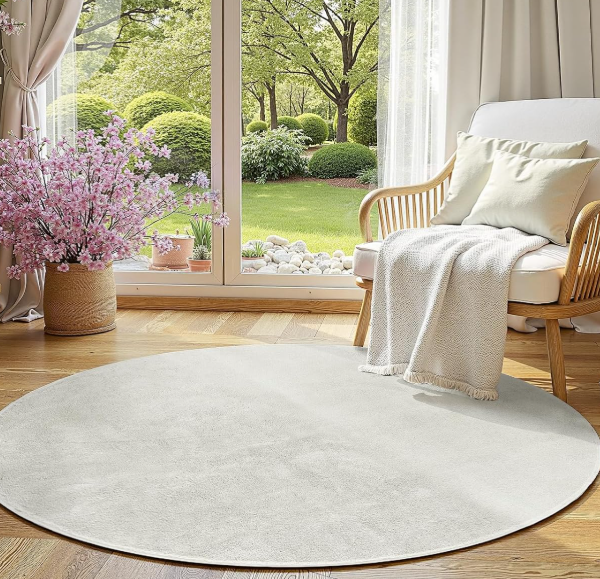 Round Rug: High-Pile, Soft, Faux Wool, Non-Slip