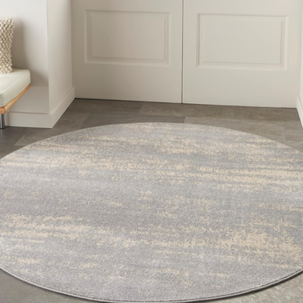 Round Rug: Non-Shedding, Easy To Clean, Gray And Beige