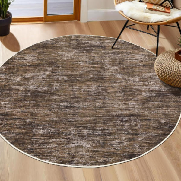 Round Rug: Non-Slip, Stain-Resistant, Neutral Tones