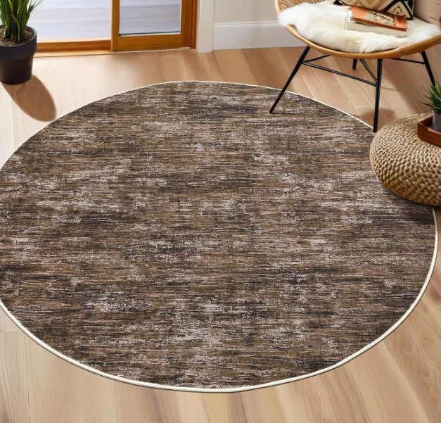 Round Rug: Non-Slip, Stain-Resistant, Neutral Tones