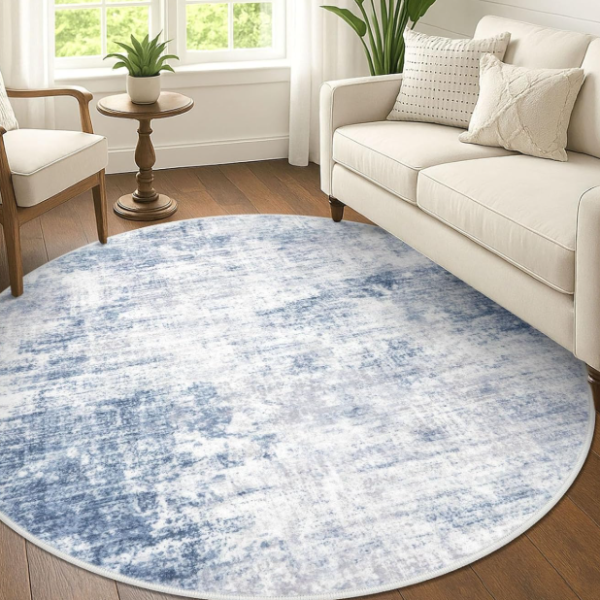 Round Rug: Abstract Design, Faux Wool, Non-Slip, Lightweight And Soft