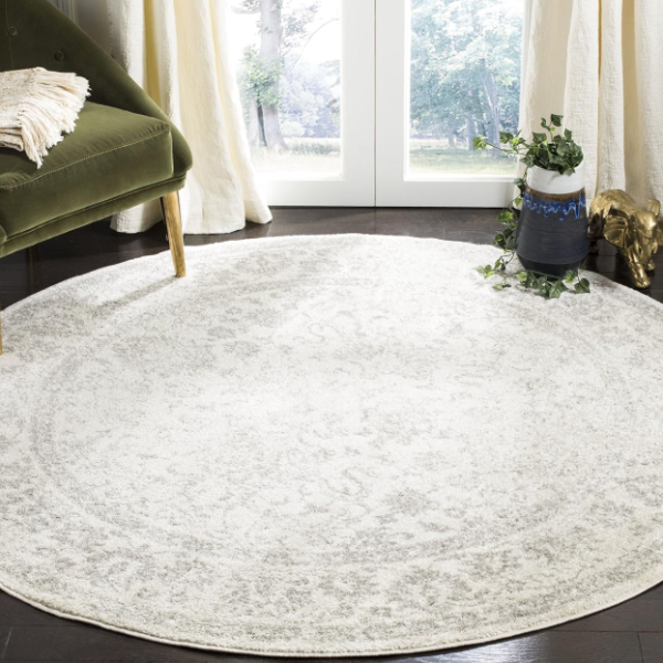 Round Rug: Vintage Floral, Non-Shedding, Easy To Clean