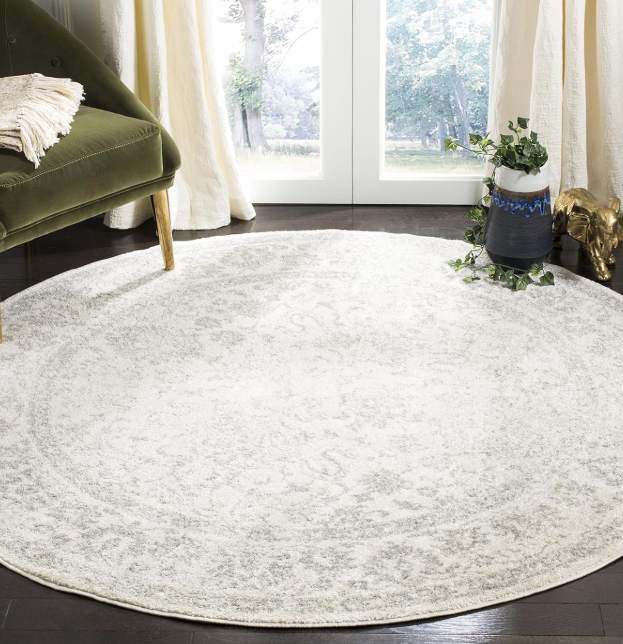 Round Rug: Vintage Floral, Non-Shedding, Easy To Clean
