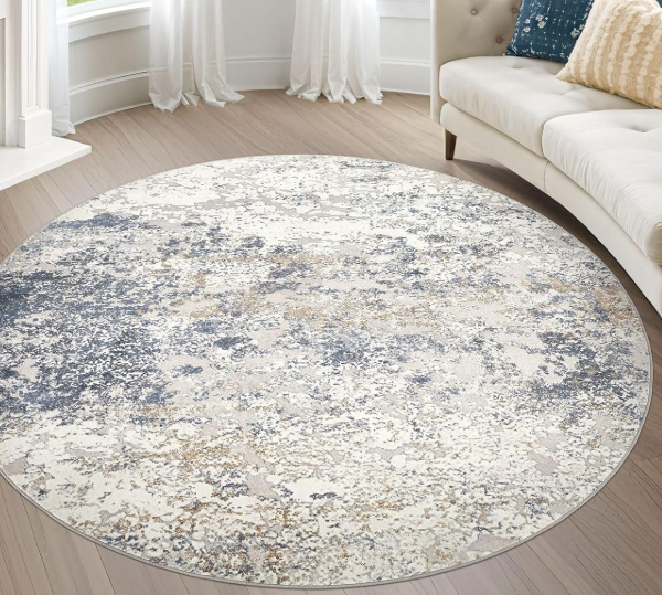 Round Rug: Machine-Washable, Modern Abstract, Low-Pile