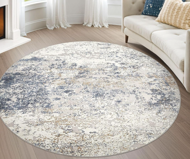 Round Rug: Machine-Washable, Modern Abstract, Low-Pile