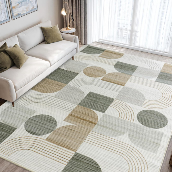 Geometric Abstract Faux-Wool Rug: Machine Washable