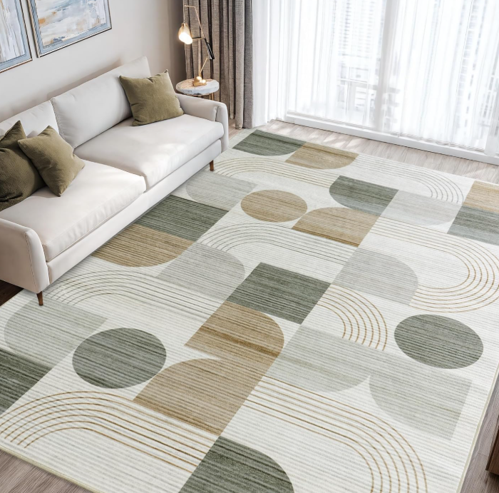 Geometric Abstract Faux-Wool Rug: Machine Washable
