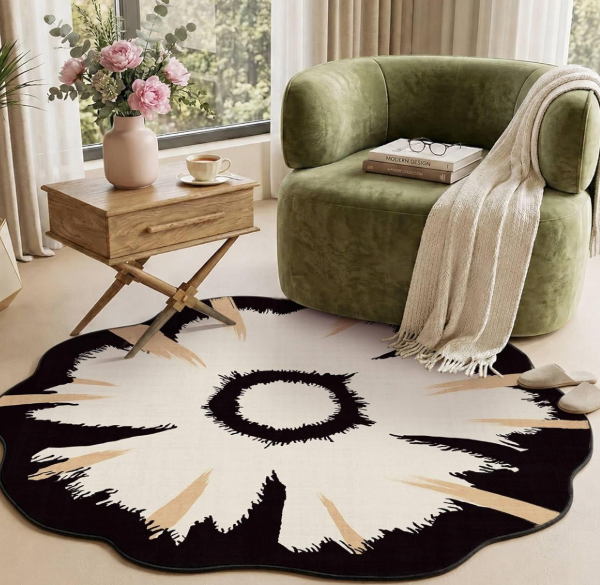 Bohemian Round Rug: Floral, Non-Slip
