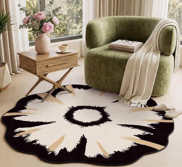 Bohemian Round Rug: Floral, Non-Slip