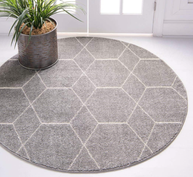 Round Rug: Geometric Pattern, Non-Slip, Low-Pile