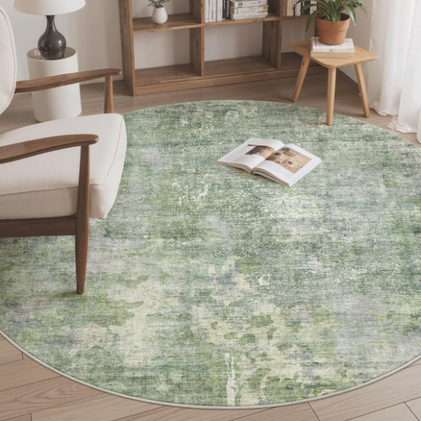 Vintage Round Rug: Non-Slip, Low-Pile, Machine-Washable