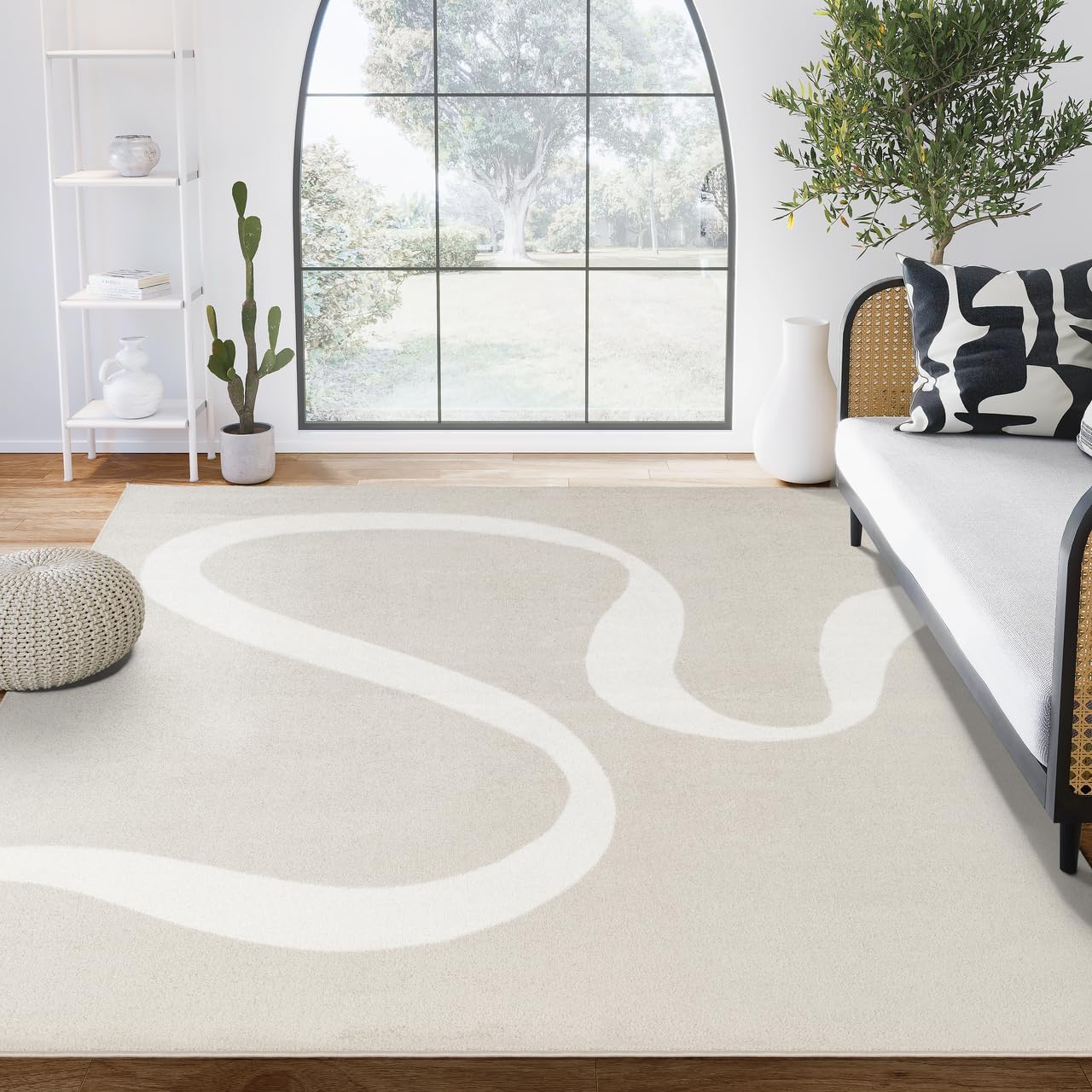 Modern Abstract Ribbon-Design Rug: Soft, Stain-Resistant