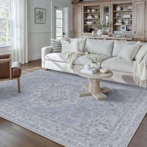 Vintage Persian-Style Rug: Low-Pile, Non-Slip, Non-Shedding