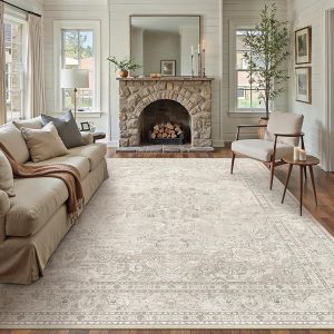 Vintage Floral Rug: Washable, Non-Slip