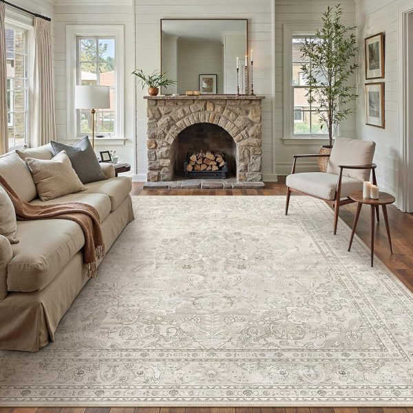 Vintage Floral Rug: Washable, Non-Slip